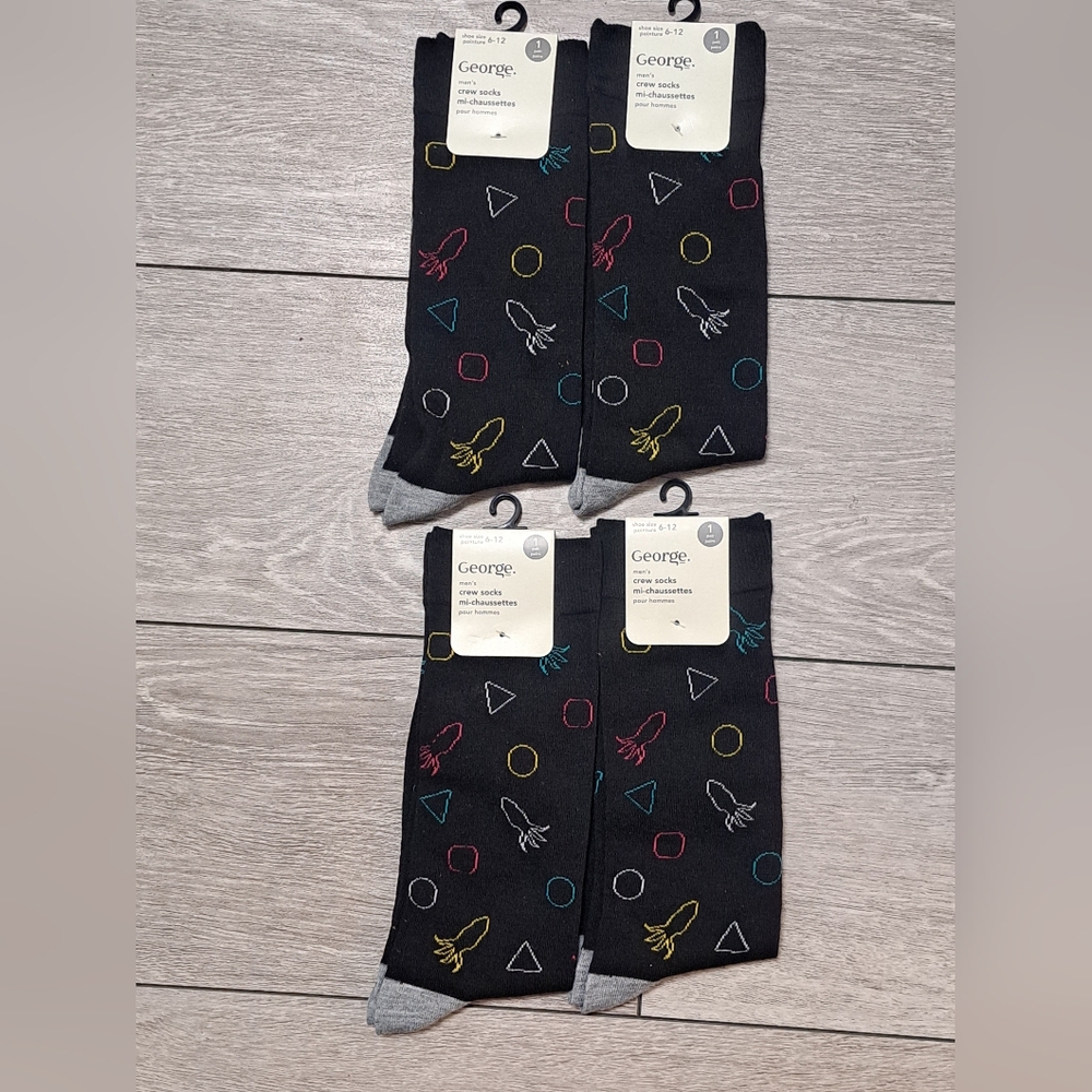 4 Pairs Of George Men Patterned Squid Game Socks For Shoes Size 6-12